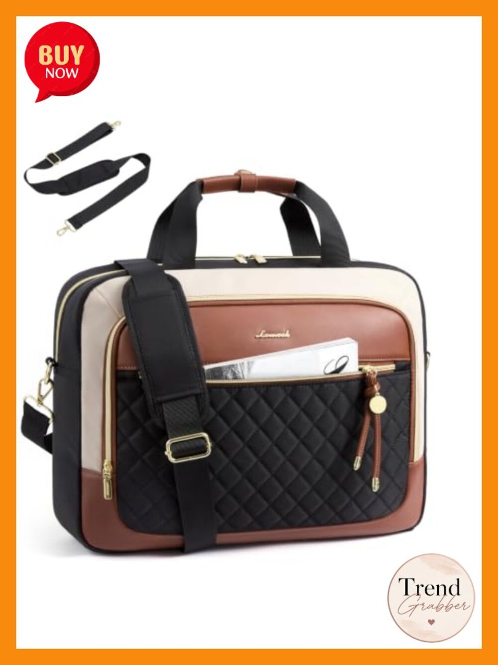 Quilted Laptop Briefcase Crossbody Bag for Women Fits 17.3 Inch Laptop
